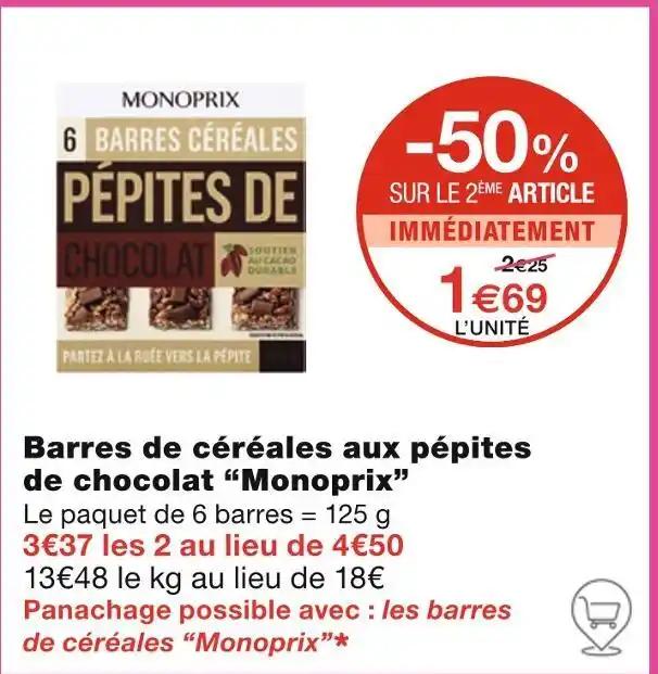 Monoprix Barres de céréales aux pépites de chocolat