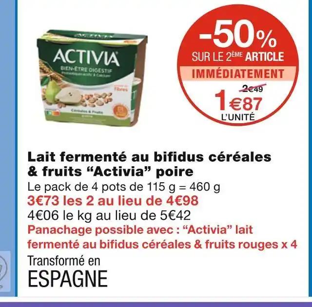Activia Lait fermenté au bifidus céréales & fruits poire