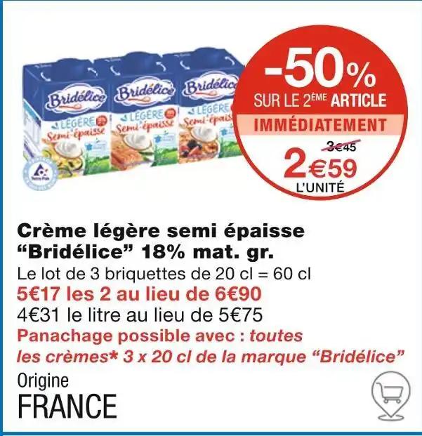 Bridélice Crème légère semi épaisse 18% mat. gr