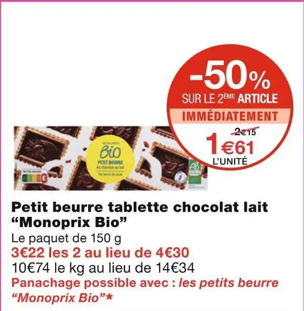 Monoprix Bio Petit beurre tablette chocolat lait