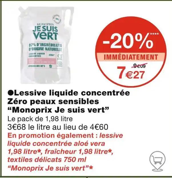 Monoprix Je suis vert Lessive liquide concentrée Zéro peaux sensibles