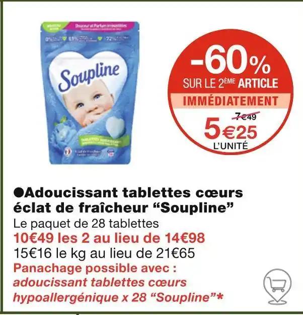 Soupline Adoucissant tablettes cœurs éclat de fraîcheur