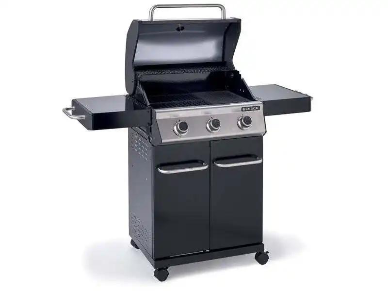 Barbecue au gaz - 142 x 55 x 114 cm - NATERIAL Kenton, 3 brûleurs, noir