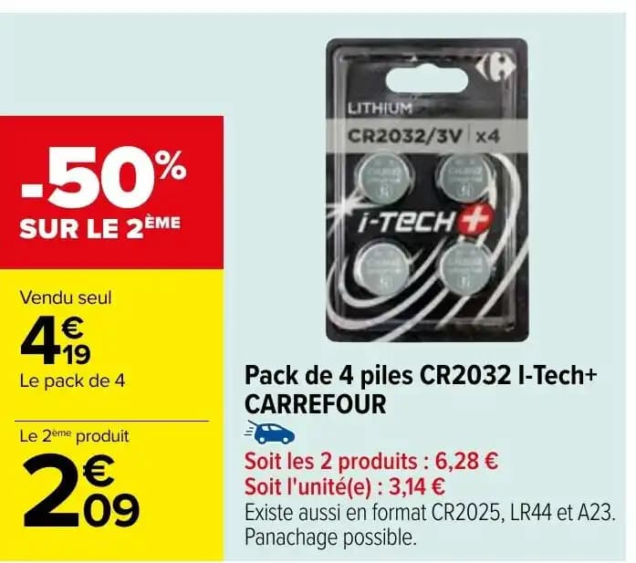 Pack de 4 piles CR2032 I-Tech+ CARREFOUR