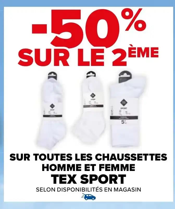 SUR TOUTES LES CHAUSSETTES HOMME ET FEMME TEX SPORT