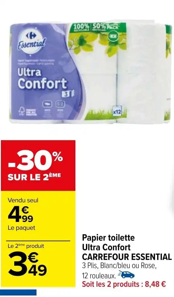 Papier toilette Ultra Confort CARREFOUR ESSENTIAL