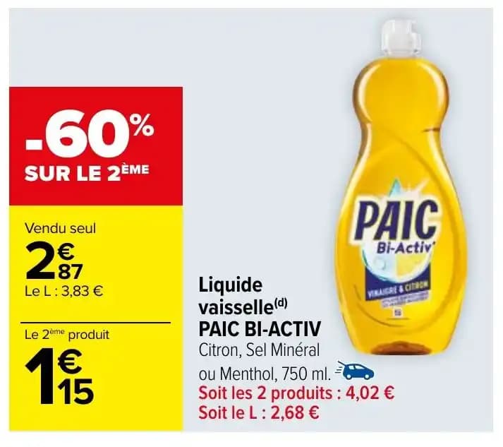 Liquide vaisselle(d) PAIC BI-ACTIV Citron, Sel Minéral