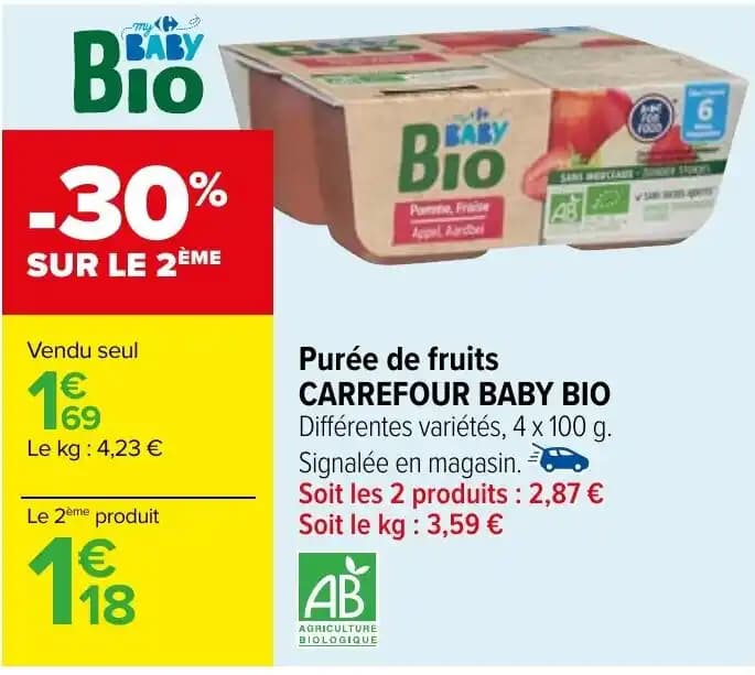 Purée de fruits CARREFOUR BABY BIO