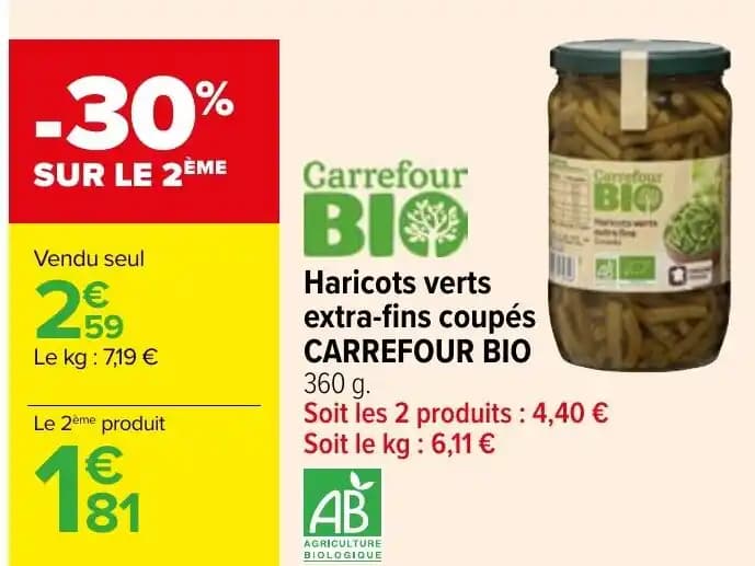 Haricots verts extra-fins coupés CARREFOUR BIO
