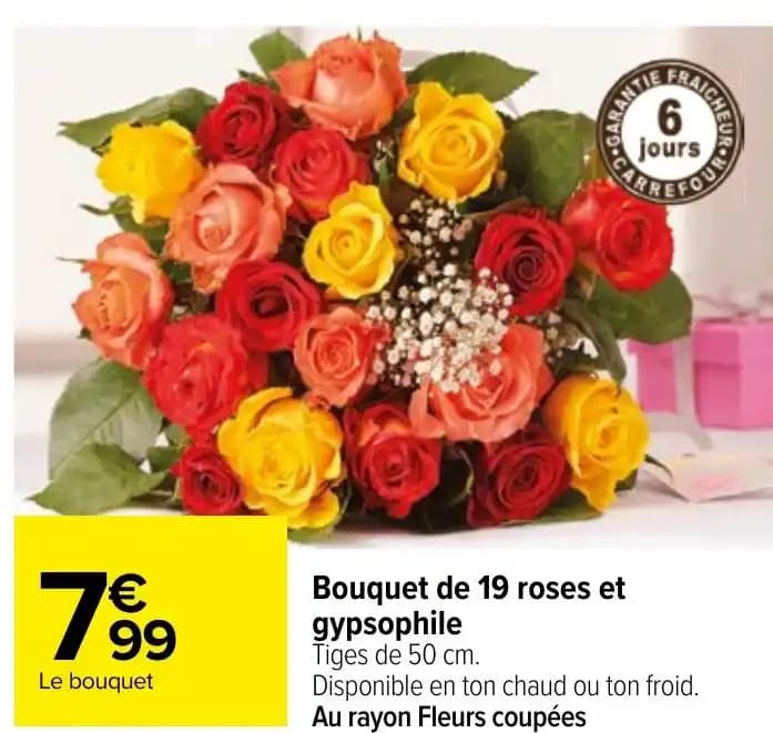 Bouquet de 19 roses et gypsophile
