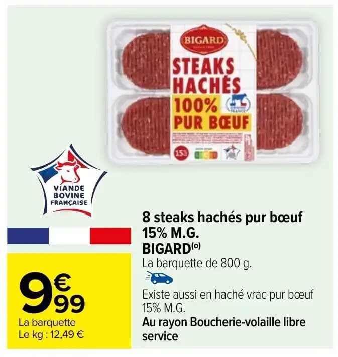8 steaks hachés pur boeuf 15% M.G. BIGARD(0)