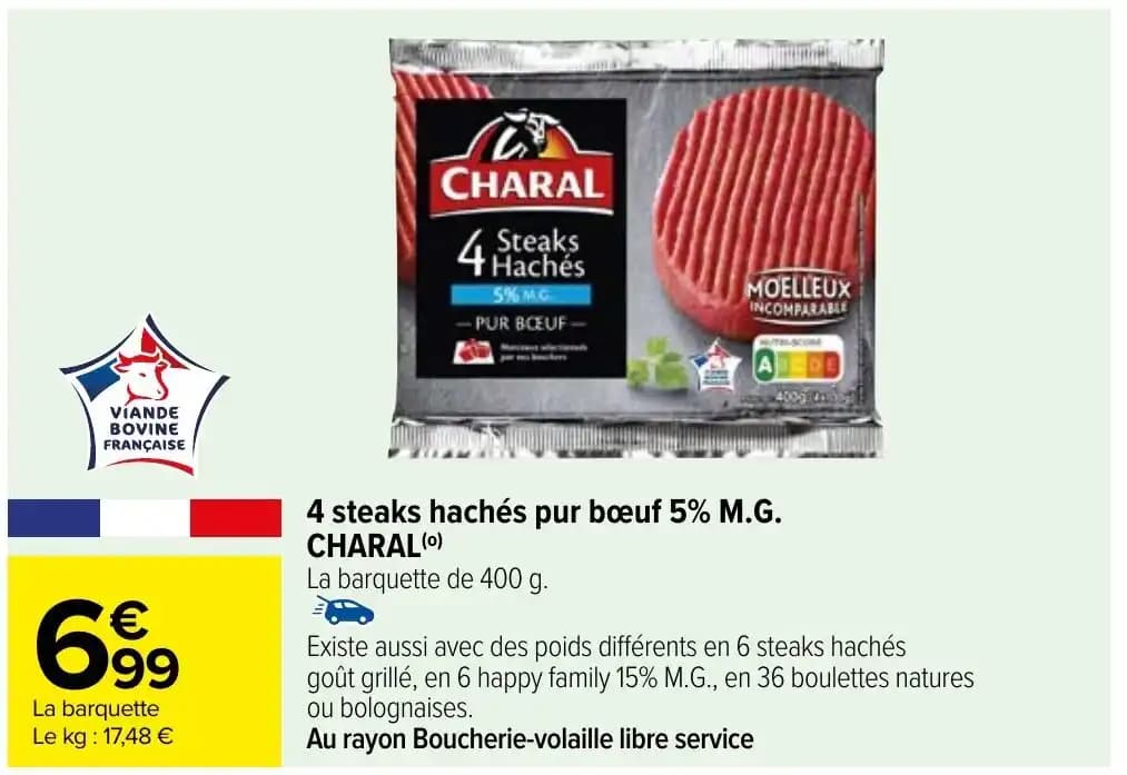 4 steaks hachés pur bœuf 5% M.G. CHARAL(0)