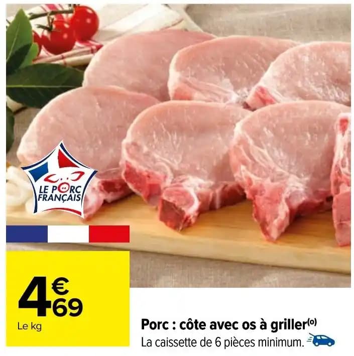 Porc: côte avec os à griller(0) La caissette de 6 pièces minimum.