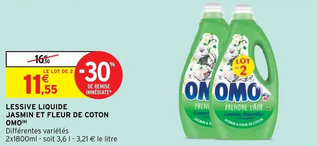 LESSIVE LIQUIDE JASMIN ET FLEUR DE COTON OMO(b)