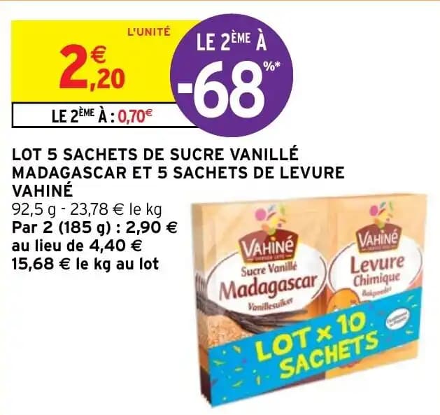 LOT 5 SACHETS DE SUCRE VANILLÉ MADAGASCAR ET 5 SACHETS DE LEVURE VAHINÉ