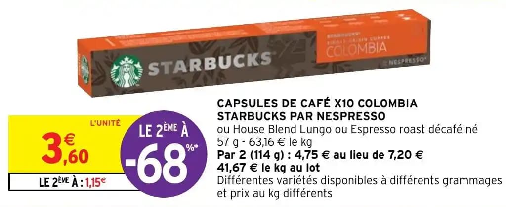 CAPSULES DE CAFÉ X10 COLOMBIA STARBUCKS PAR NESPRESSO