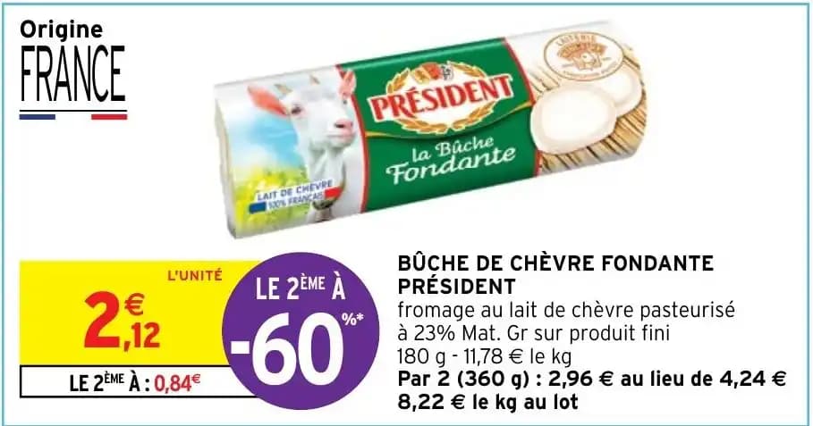 BÛCHE DE CHÈVRE FONDANTE PRÉSIDENT