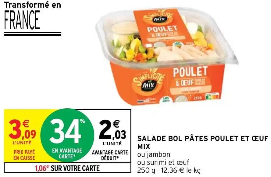 SALADE BOL PÂTES POULET ET CEUF MIX