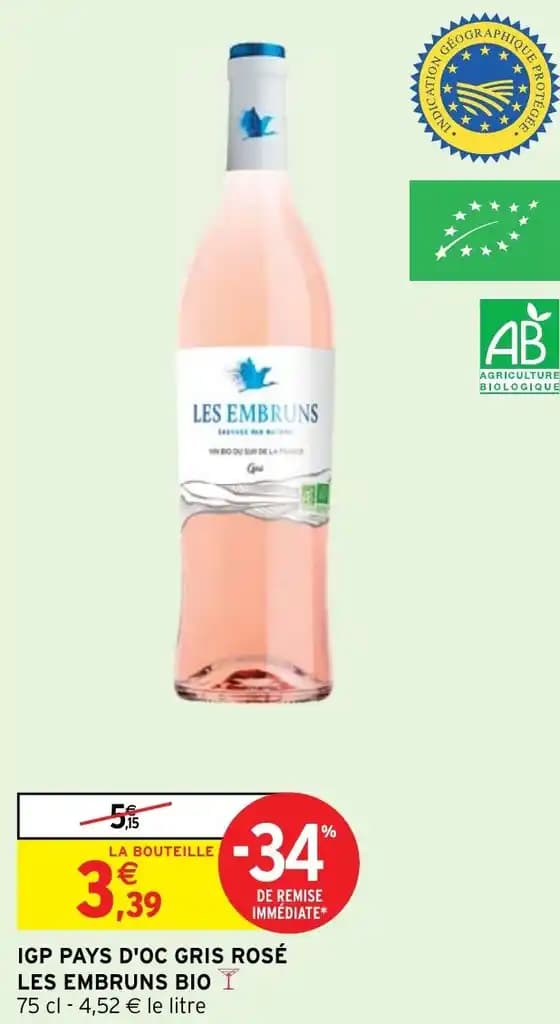 IGP PAYS D'OC GRIS ROSÉ LES EMBRUNS BIO