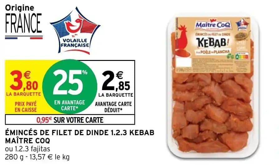 ÉMINCÉS DE FILET DE DINDE 1.2.3 KEBAB MAÎTRE COQ