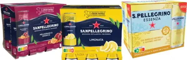 SAN PELLEGRINO SUR TOUS LES PACKS ET BOUTEILLES D'EAU AROMATISÉE