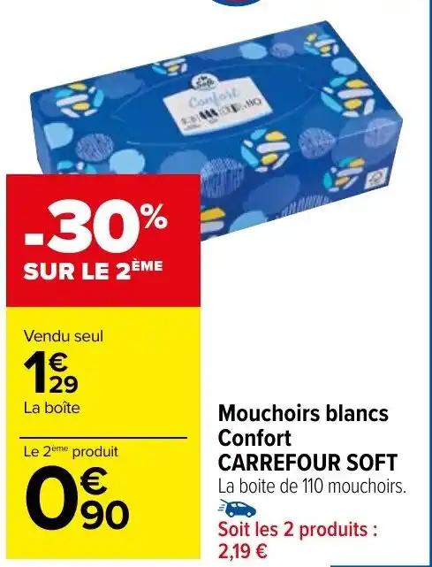 Mouchoirs blancs Confort CARREFOUR SOFT
