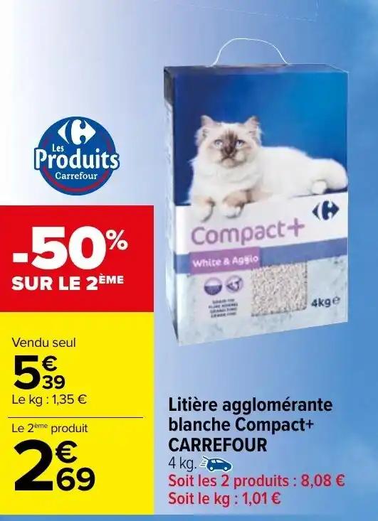 Litière agglomérante blanche Compact+ CARREFOUR