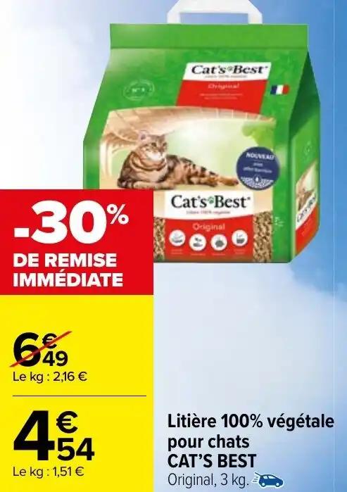 Litière 100% végétale pour chats CAT'S BEST Original, 3 kg.