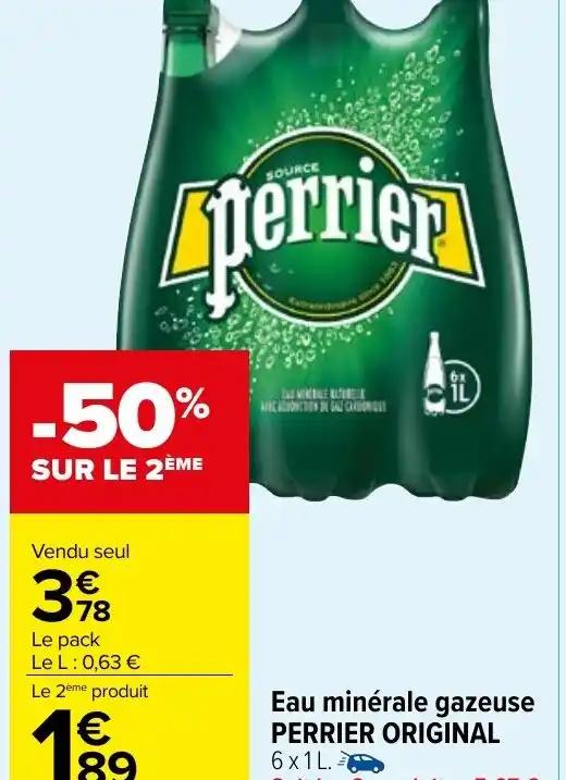 Eau minérale gazeuse PERRIER ORIGINAL 6x1L.-