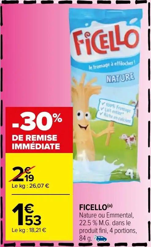 FICELLO(0) Nature ou Emmental, 22.5 % M.G. dans le produit fini, 4 portions,