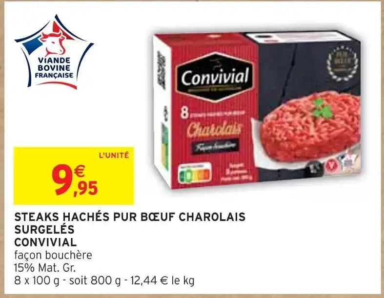 CONVIVIAL STEAKS HACHÉS PUR BŒUF CHAROLAIS SURGELÉS