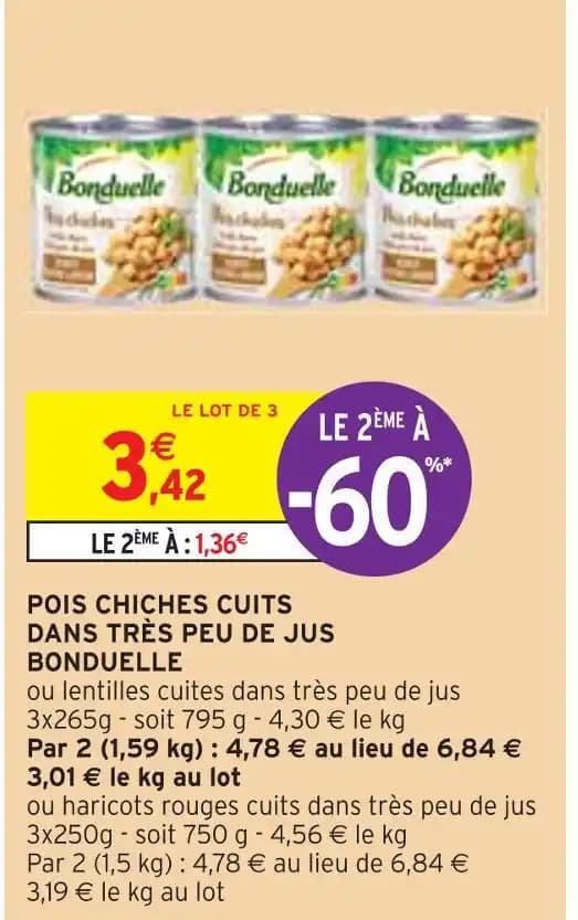 BONDUELLE POIS CHICHES CUITS DANS TRÈS PEU DE JUS