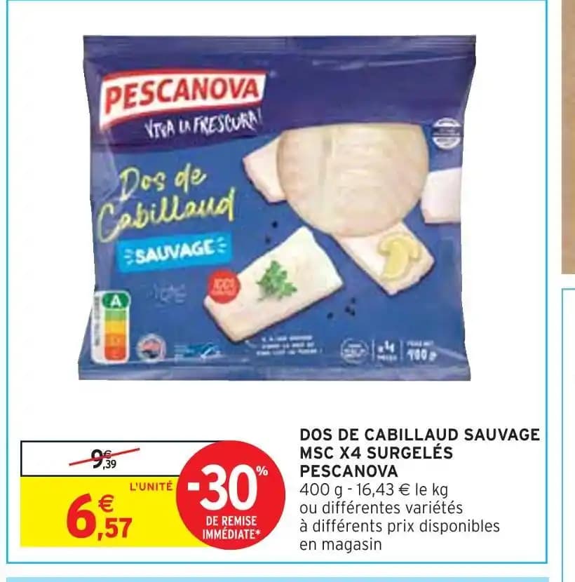 PESCANOVA DOS DE CABILLAUD SAUVAGE MSC X4 SURGELÉS