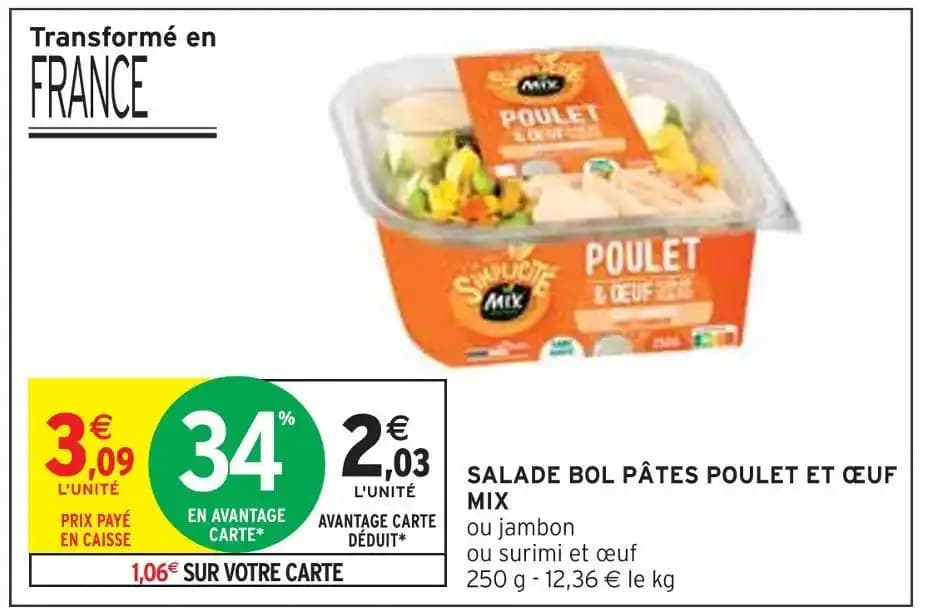 MIX SALADE BOL PÂTES POULET ET ŒUF