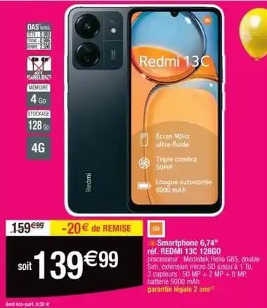 Xiaomi - smartphone 6,74 réf. redmi 13c 128g0