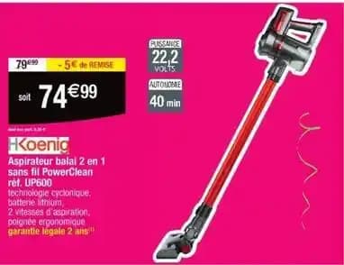 Power clean - aspirateur balai 2en1 sans fil powerclean