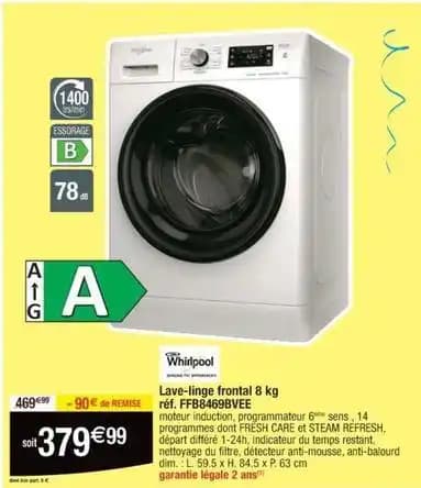 Whirlpool - lave linge frontal ffb8469bvee