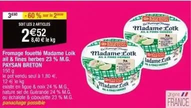 Payson breton - fromage fouette madame loik ai & fines herbes 23% m.g