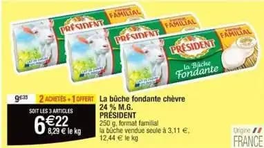 Président - la bûche fondante chèvre 24 % m.g
