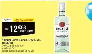 Bicardi - rhum carta blanca 37,5% vol