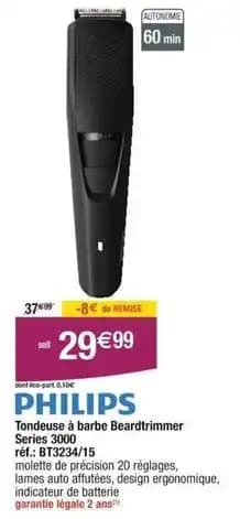 Philips - tondeuse a barbe beardtrimmer series 3000
