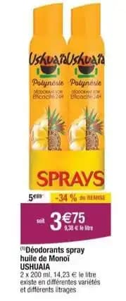 Ushuaïa - déodorants spray huile de monoï