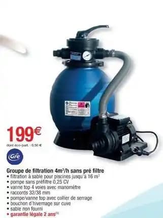 Gre pool - groupe de filtration 4m³/h sans pré filtre