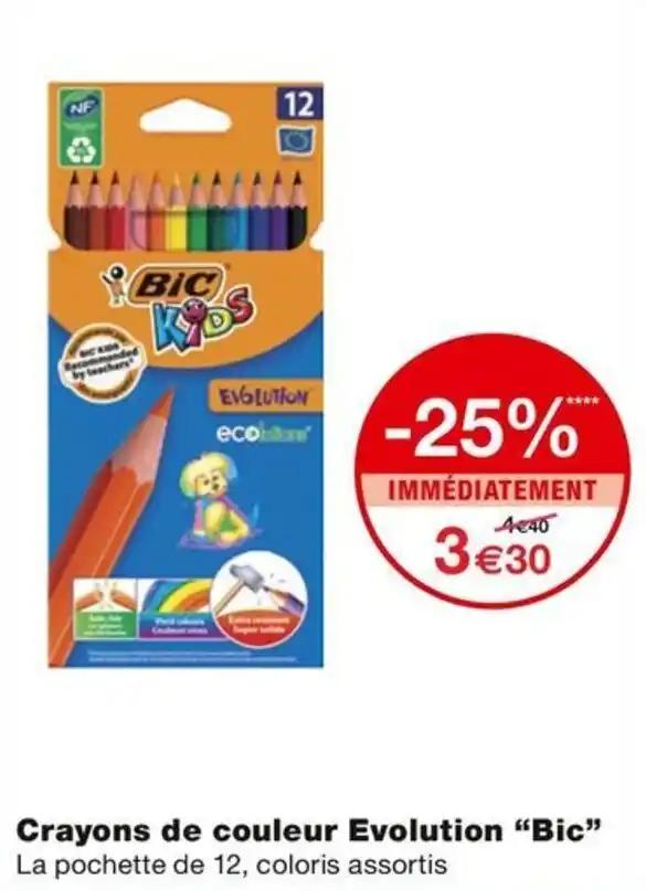 Crayons de couleur Evolution "Bic" La pochette de 12, coloris assortis