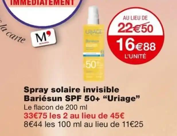 Spray solaire invisible Bariésun SPF 50+ "Uriage"