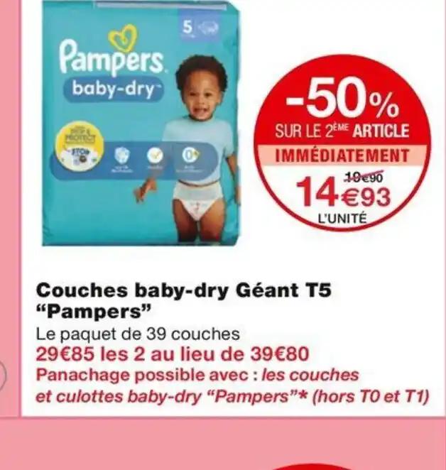 Couches baby-dry Géant T5 "Pampers"