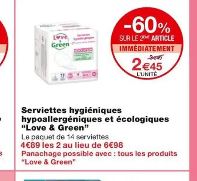 Serviettes hygiéniques hypoallergéniques et écologiques "Love & Green”