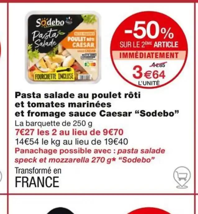 Pasta salade au poulet rôti et tomates marinées