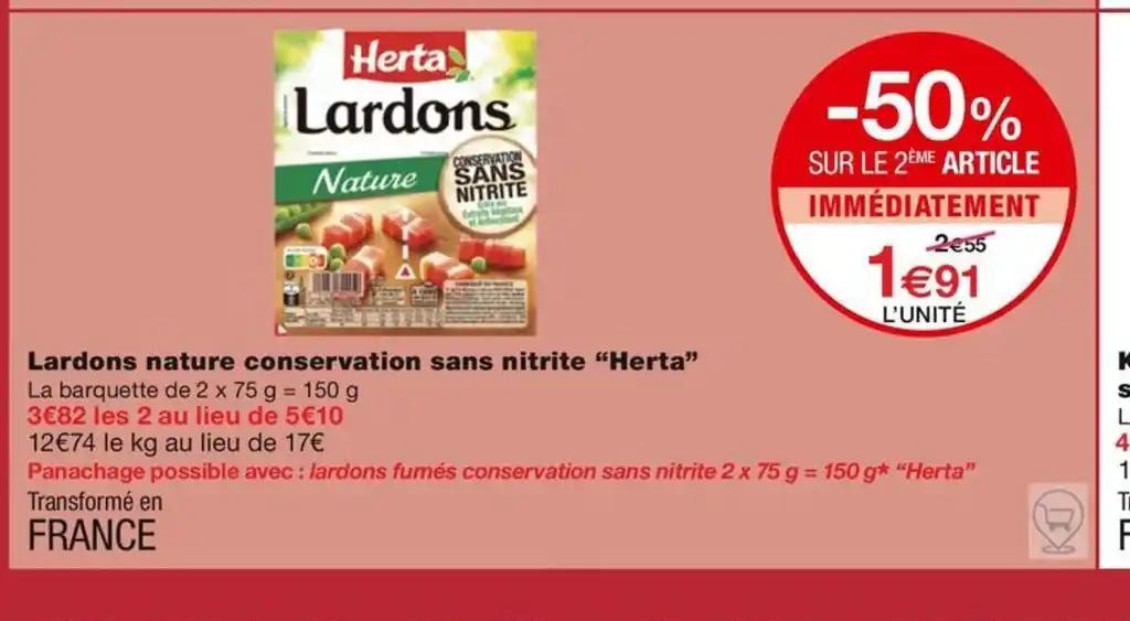 Lardons nature conservation sans nitrite “Herta”