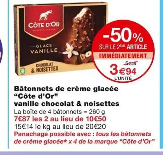 Bâtonnets de crème glacée "Côte d'Or"